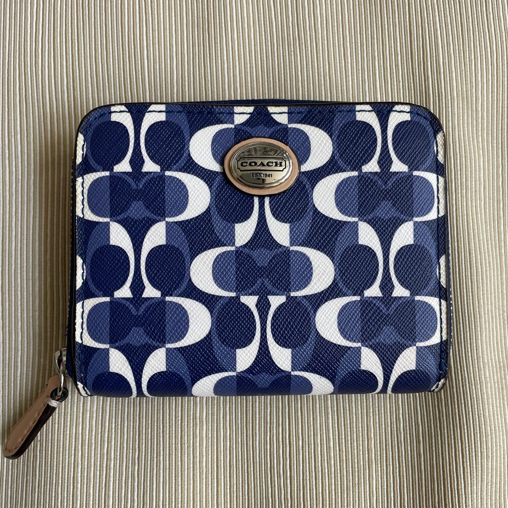 Coach Peyton Signature Pouch Wallet Set | Pink Blue Black 3pc - Picture 4 of 14